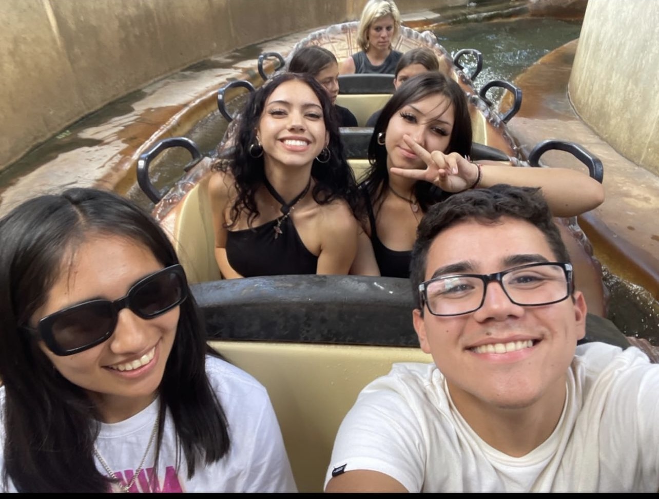 My friends and I on a ride at Six Flags